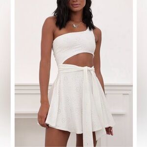 Lucy in the Sky Amara Eyelet One Shoulder A-Line Mini Skater Dress Fit & Flare